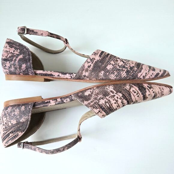 Freda Salvador Tulip Flat Ankle Strap Pointed Toe Flats in Nude Snake Size 7 - Picture 9 of 13